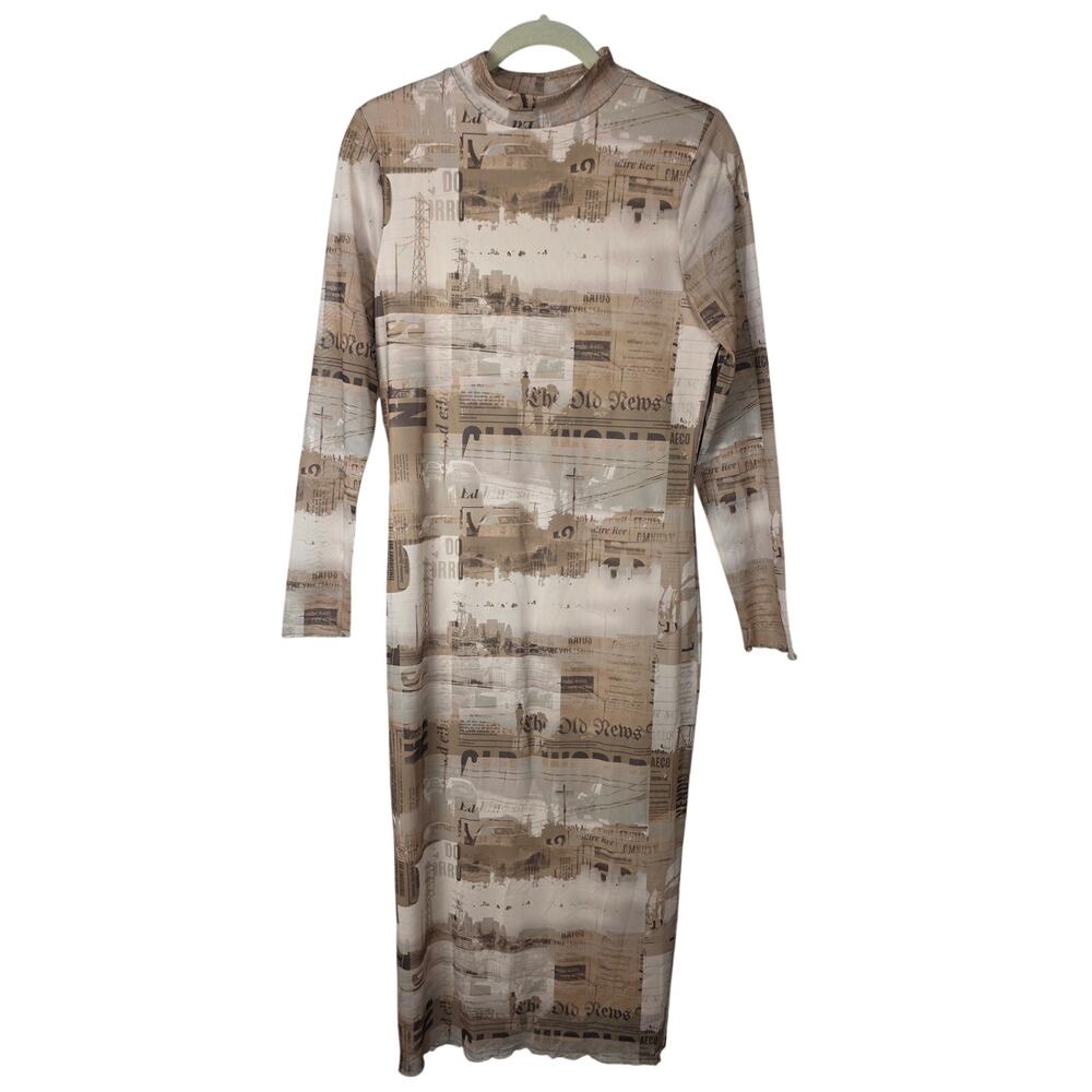 Forever 21 | Newspaper Print Mesh Bodycon Midi Dress - Size 0X